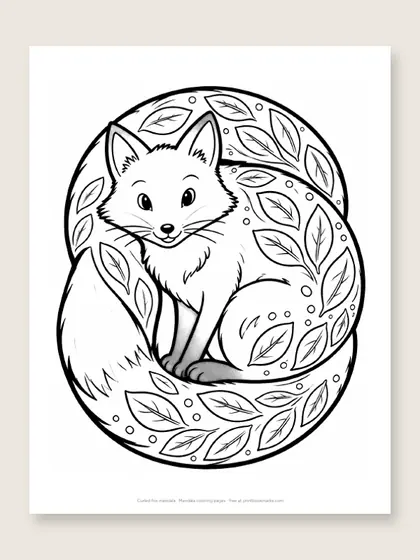 Curled fox mandala: mandala coloring page