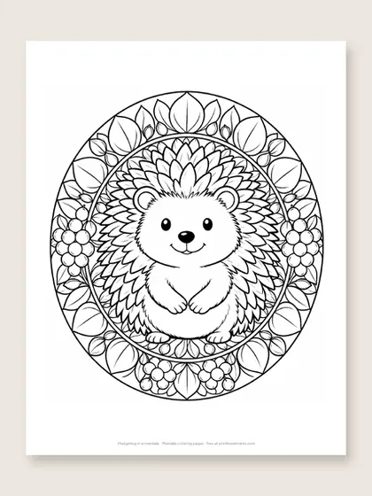 Hedgehog in a mandala: mandala coloring page