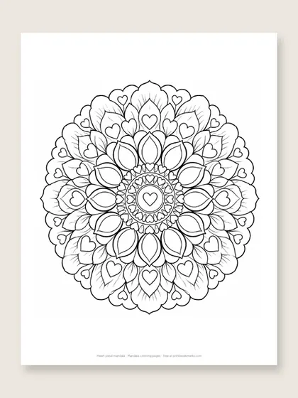 Heart petal mandala: mandala coloring page