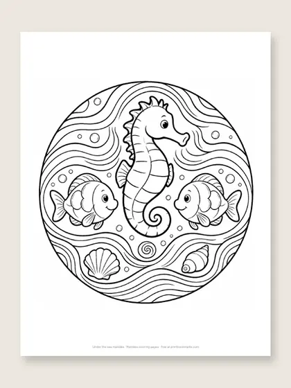 Under the sea mandala: mandala coloring page