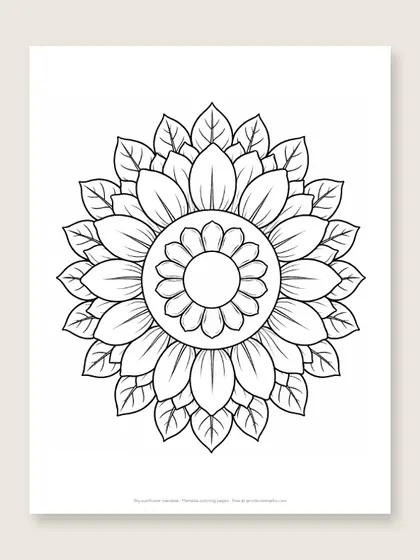 Big sunflower mandala: mandala coloring page
