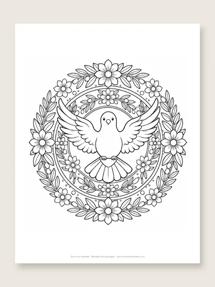 Dove in a mandala: mandala coloring page