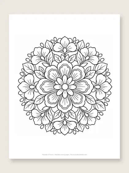 Mandala of flowers: mandala coloring page