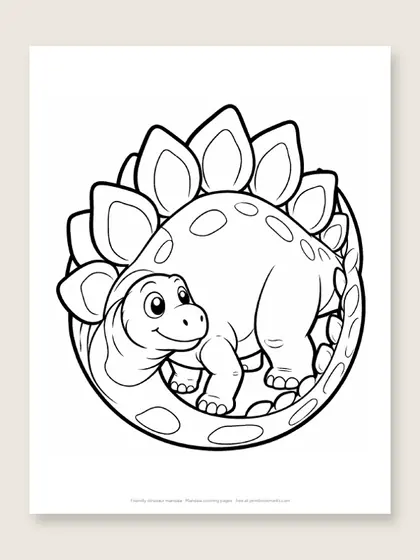 Friendly dinosaur mandala: mandala coloring page