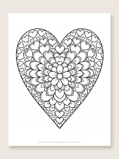 Flower heart mandala: mandala coloring page