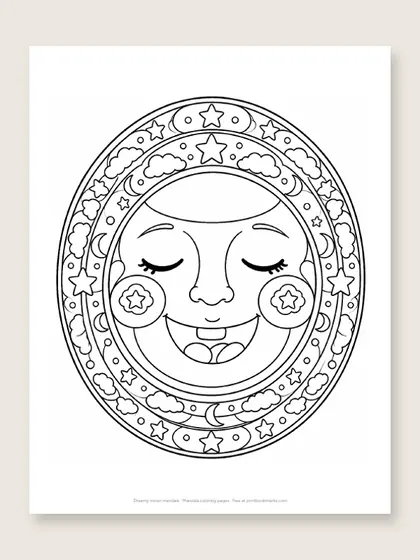 Dreamy moon mandala: mandala coloring page