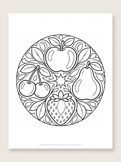 Fruit basket mandala: mandala coloring page