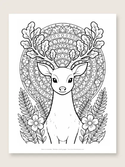 Deer in a mandala: mandala coloring page