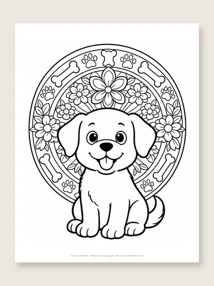 Dog in a mandala: mandala coloring page