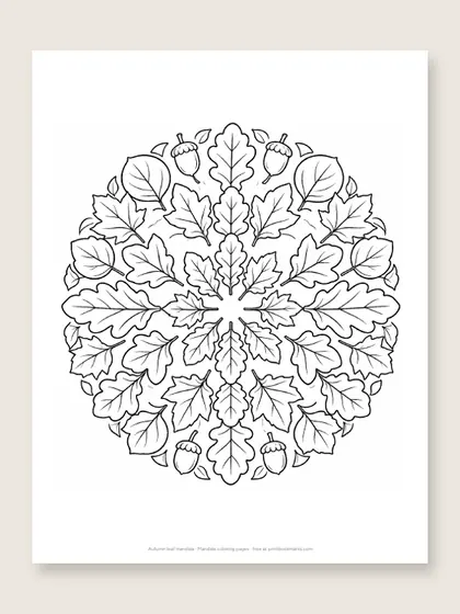 Autumn leaf mandala: mandala coloring page