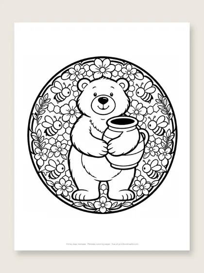 Honey bear mandala: bear coloring page