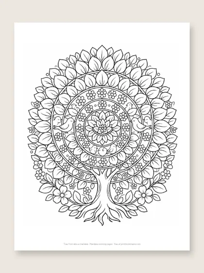 Tree from above mandala: mandala coloring page