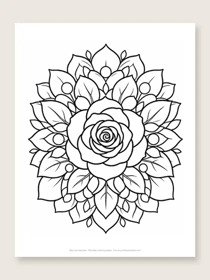 Big rose mandala: mandala coloring page