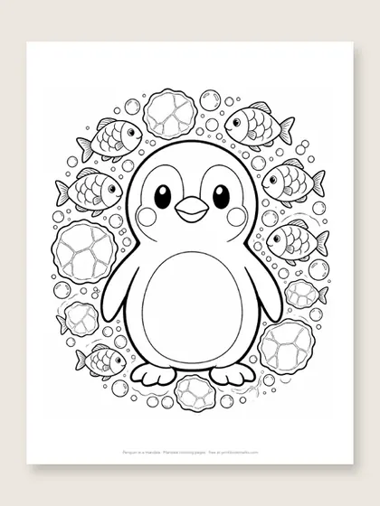 Penguin in a mandala: mandala coloring page