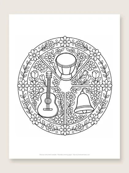 Musical instrument mandala: mandala coloring page