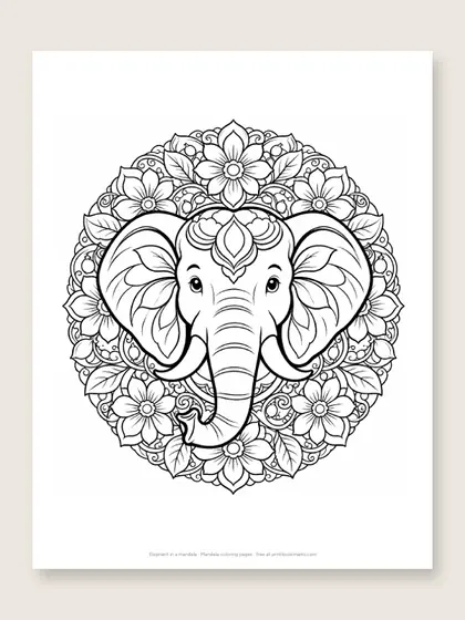 Elephant in a mandala: mandala coloring page