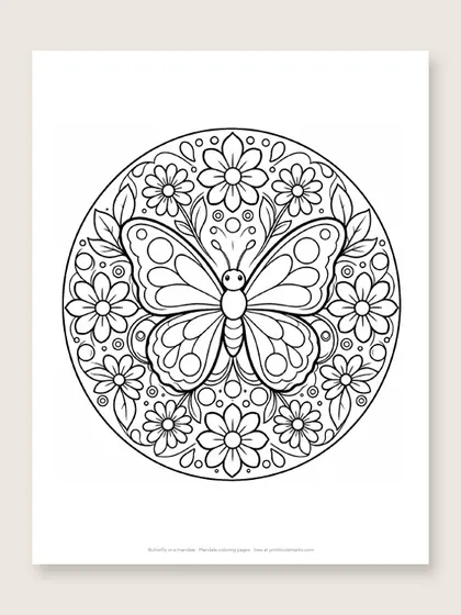 Butterfly in a mandala: mandala coloring page
