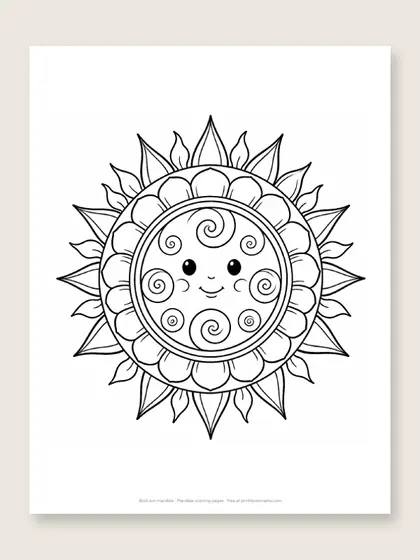 Bold sun mandala: mandala coloring page