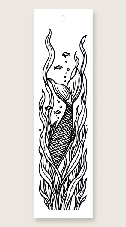 Tail rising through kelp: coloring bookmark