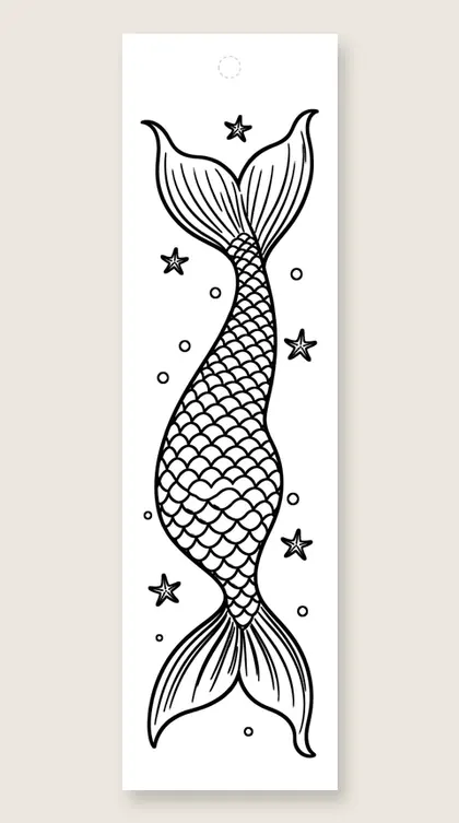 Scaly tail with pearls: mermaid coloring bookmark