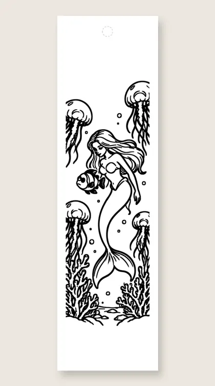 Mermaid and lantern fish: mermaid coloring bookmark