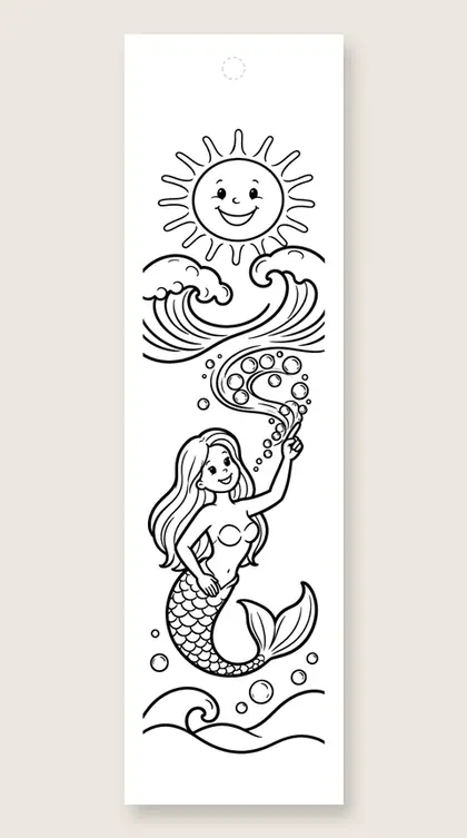 Bubbles up to the sun: mermaid coloring bookmark