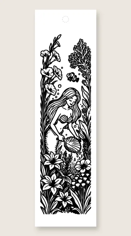 Mermaid sea garden: mermaid coloring bookmark