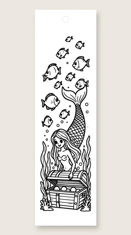 Mermaid and pearl treasure: mermaid coloring bookmark