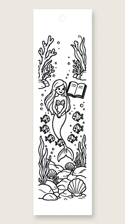 Storytime under the sea: mermaid coloring bookmark