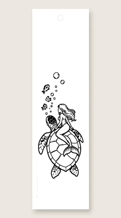 Turtle ride to the surface: mermaid coloring bookmark