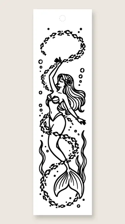 Dancing with the fish: mermaid coloring bookmark