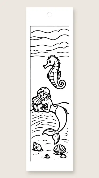 Sandy dune book nook: mermaid coloring bookmark