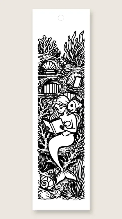 Reef library mermaid: mermaid coloring bookmark