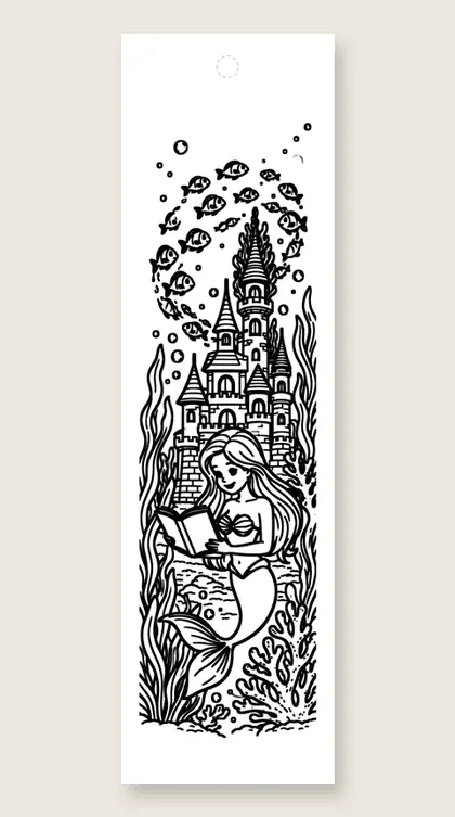 Castle and storybook mermaid: coloring bookmark