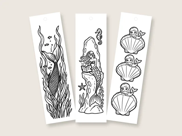 Mermaid coloring bookmarks and coloring pages