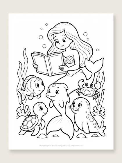 Mermaid story hour: mermaid coloring page
