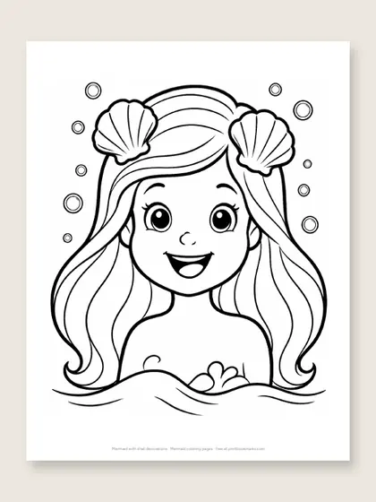 Mermaid with shell decorations: mermaid coloring page