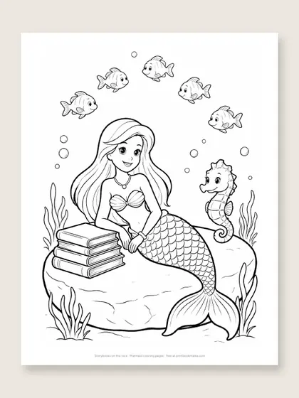 Storybooks on the rock: mermaid coloring page