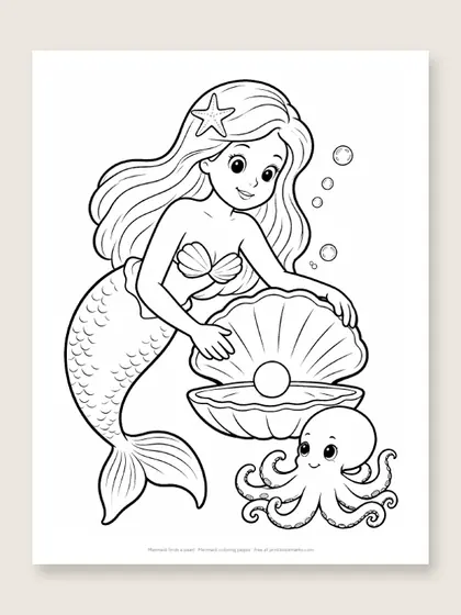 Mermaid finds a pearl: mermaid coloring page
