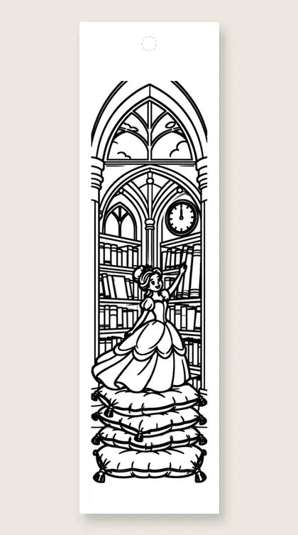 Reaching for a favorite book: princess coloring bookmark