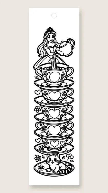 Tower of teacups: princess coloring bookmark