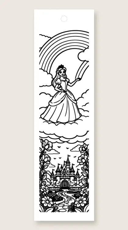 Rainbow over the kingdom: princess coloring bookmark