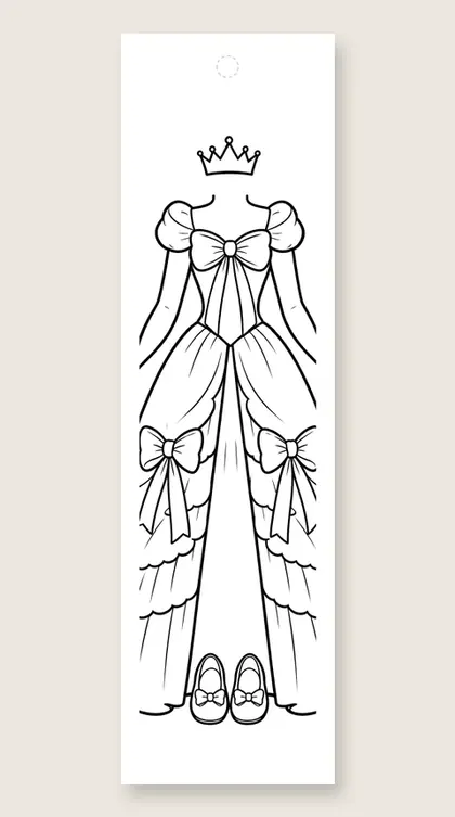 The ruffled ball gown: princess coloring bookmark