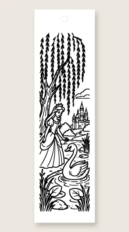 Feeding the swan: princess coloring bookmark