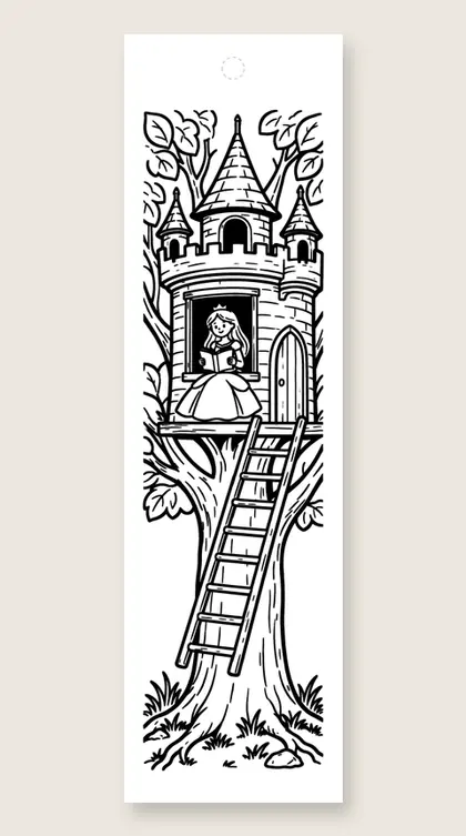 Reading in the tree castle: princess coloring bookmark