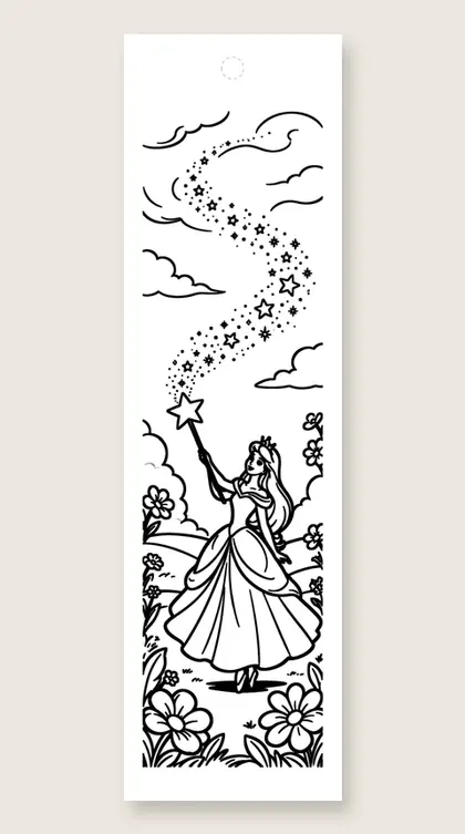Wand with a star: princess coloring bookmark