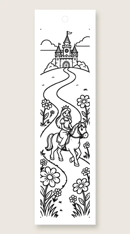 Pony ride to the castle: princess coloring bookmark