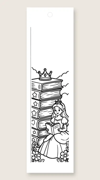 Crown on the storybook stack: coloring bookmark