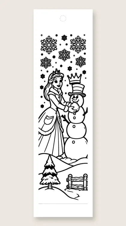 Snowman with a crown: princess coloring bookmark