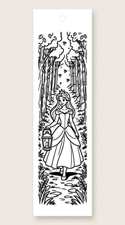 Lantern in the forest: princess coloring bookmark